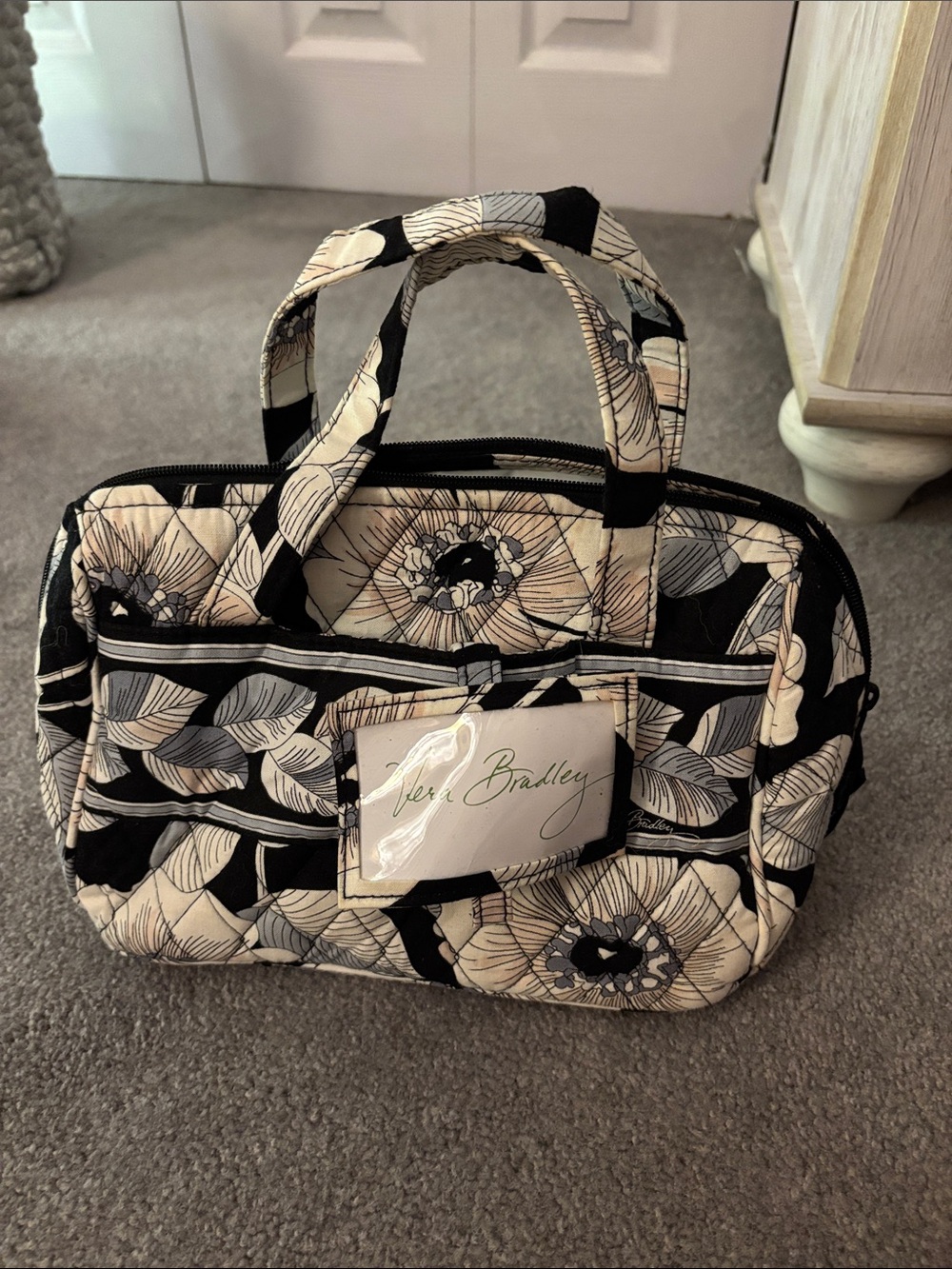 Vera Bradley Black and Cream Floral lunch bag